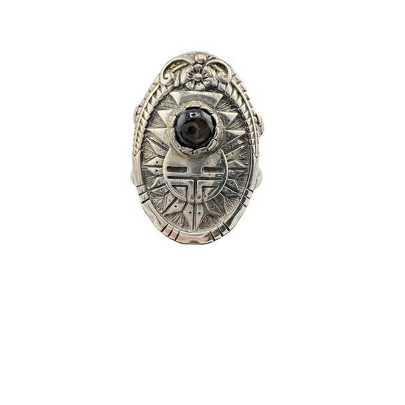 Vintage Sterling Silver 925 Stone Ring Unisex Artisan Design - Picture 3 of 11